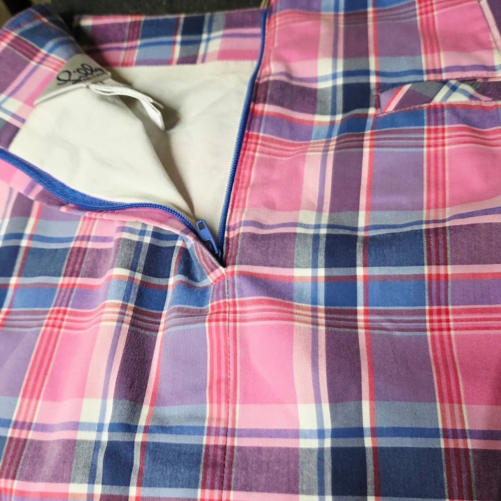 Lilly Pulitzer Plaid Skirt Women's 4 Pink Purple Blue Preppy A-Line Stretch